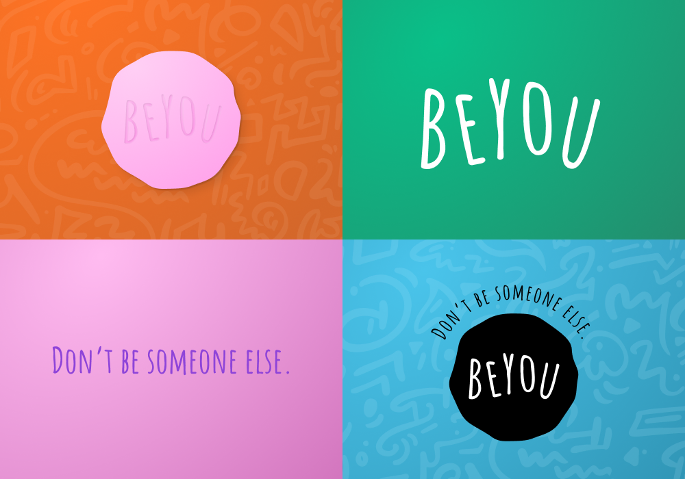 Four quadrants, each showing a different variation of the brand name ('Beyou') or a tagline ('Don't be someone else'), or both.